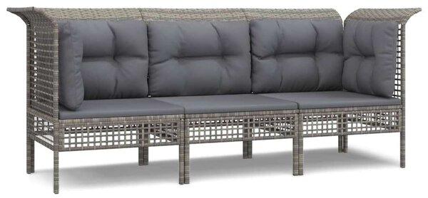 VidaXL 3 részes szürke polyrattan kerti ülőgarnitúra párnákkal