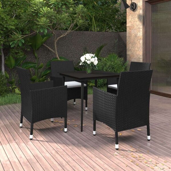 VidaXL 5 részes Kerti Étkezőgarnitúra - Fekete Polyrattan