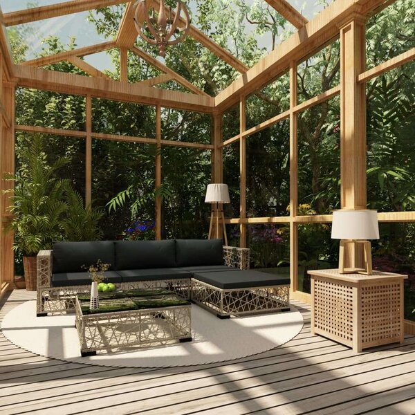 5 Részes Polyrattan Kerti Bútorszett - Szürke