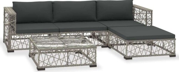 5 Részes Polyrattan Kerti Bútorszett - Szürke