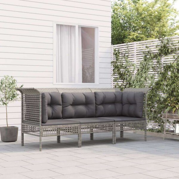 VidaXL 3 részes szürke polyrattan kerti ülőgarnitúra párnákkal