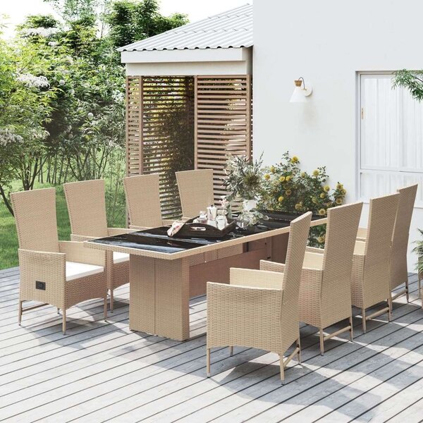 VidaXL Polyrattan Kerti Étkezőgarnitúra - 9 részes - Bézs