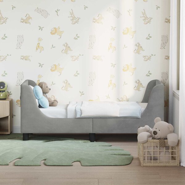 VidaXL Gyerekágy keret fejtámlával Világosszürke 70 x 140 cm Bársony