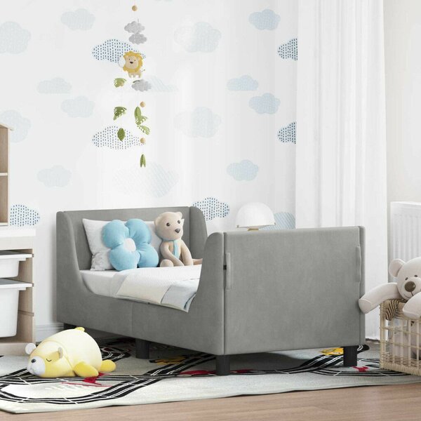 VidaXL Gyerekágy keret fejtámlával Világosszürke 70 x 140 cm Bársony