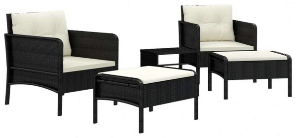 Polyrattan Kerti Ülőgarnitúra - 5 részes - Fekete