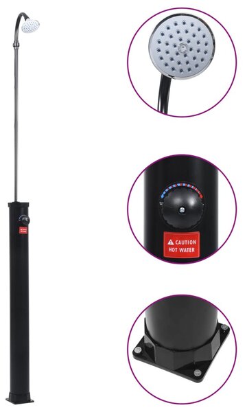 Fekete napelemes kerti zuhany 215 cm 8 l
