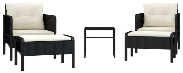 Polyrattan Kerti Ülőgarnitúra - 5 részes - Fekete