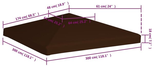 Barna pavilon tetőponyva 310 g/m², 3 x 3 m
