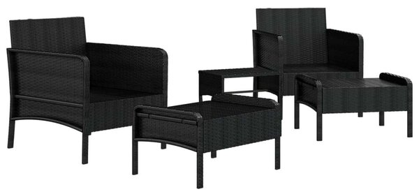 Polyrattan Kerti Ülőgarnitúra - 5 részes - Fekete