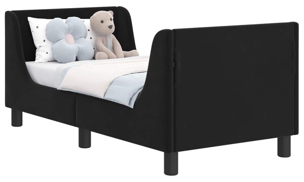 VidaXL Gyerekágy keret fejtámlával Fekete 70 x 140 cm Bársony