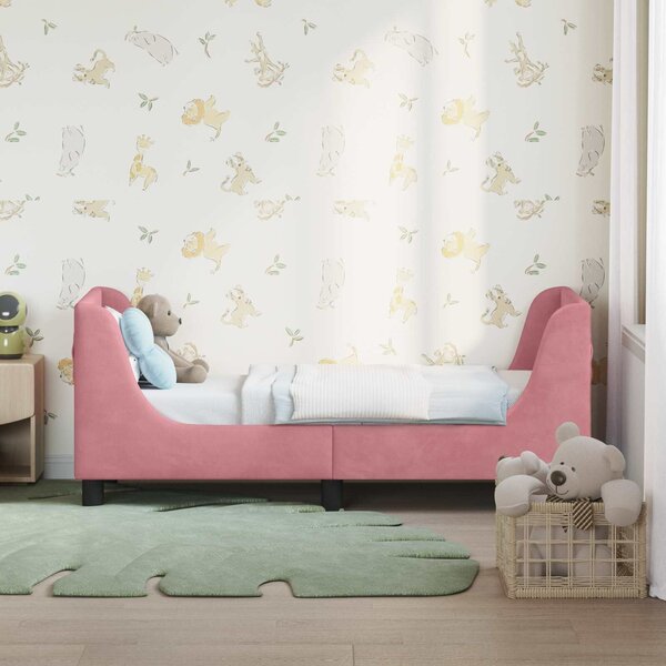 VidaXL Gyerekágy keret fejtámlával Rózsaszín 70 x 140 cm Bársony