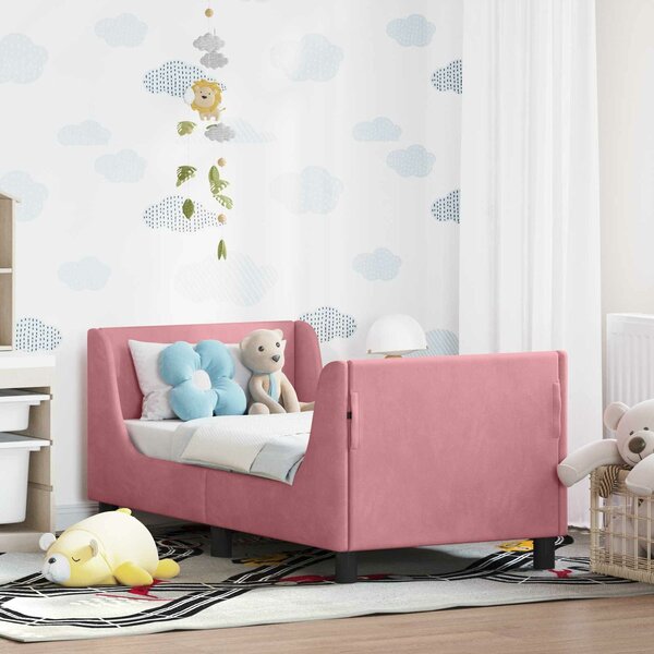VidaXL Gyerekágy keret fejtámlával Rózsaszín 70 x 140 cm Bársony