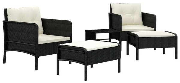 Polyrattan Kerti Ülőgarnitúra - 5 részes - Fekete