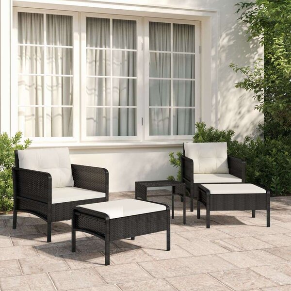 Polyrattan Kerti Ülőgarnitúra - 5 részes - Fekete
