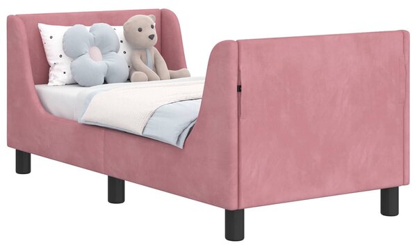 VidaXL Gyerekágy keret fejtámlával Rózsaszín 70 x 140 cm Bársony