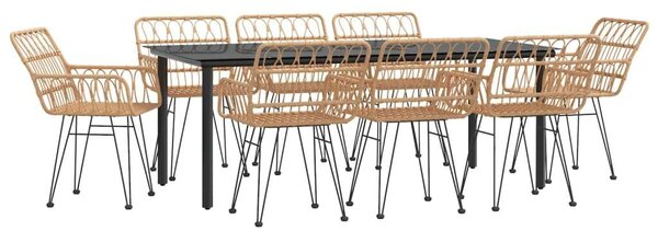 Polyrattan Kerti Étkezőgarnitúra - 9 részes - Fekete Asztal