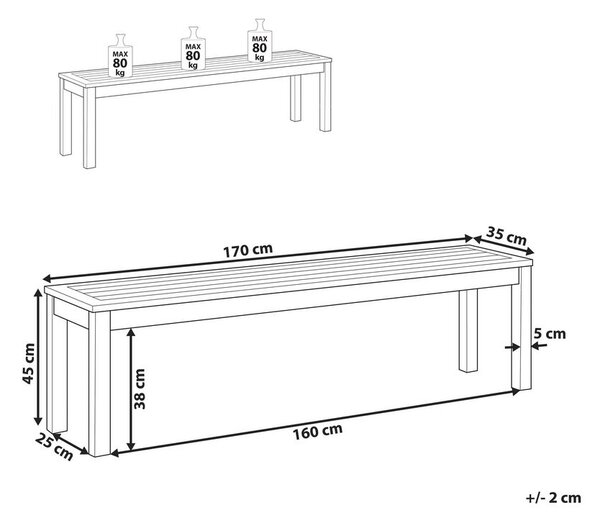 Kerti pad MONSANO 170 cm Eukaliptusz fa Barna