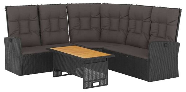 VidaXL 2 részes fekete polyrattan kerti ülőgarnitúra párnákkal