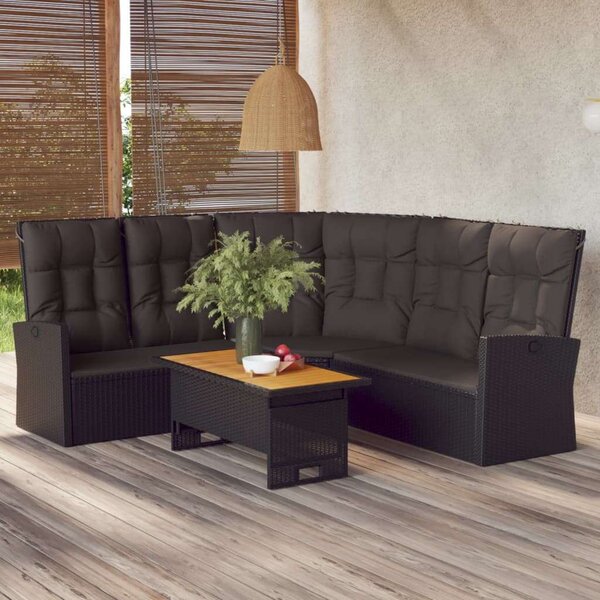 VidaXL 2 részes fekete polyrattan kerti ülőgarnitúra párnákkal