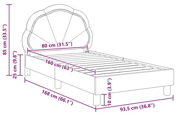 VidaXL Gyerekágy kerettel fejtámlával Sötétszürke 80 x 160 cm Bársony
