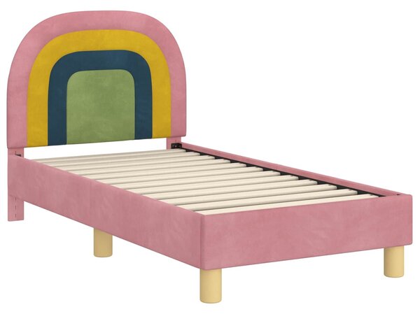 VidaXL Gyerekágy keret fejtámlával Rózsaszín 70 x 140 cm Bársony
