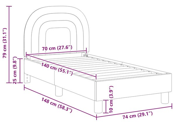VidaXL Gyerekágy keret fejtámlával Rózsaszín 70 x 140 cm Bársony