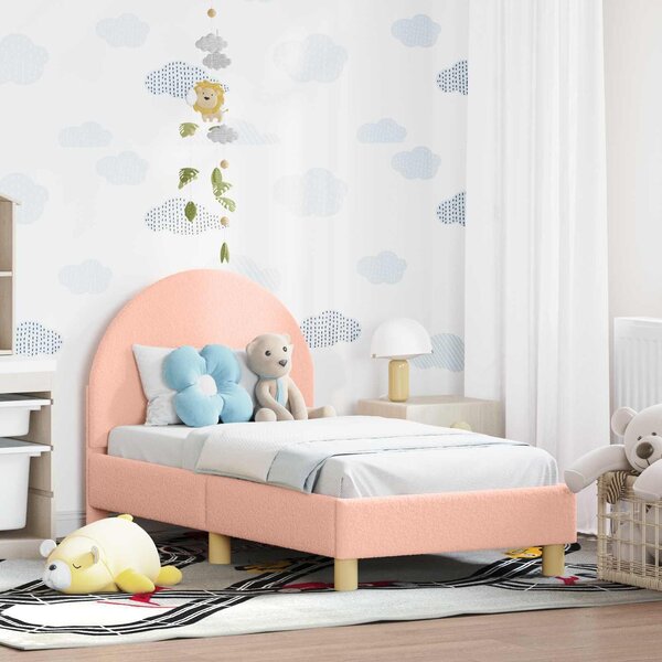 VidaXL Gyerekágy keret fejtámlával Rózsaszín 70 x 140 cm Bouclé