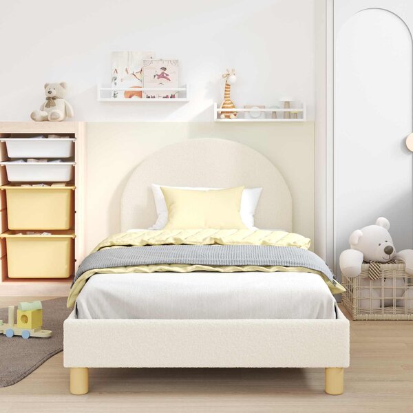 VidaXL Gyerekágy kerettel fejtámlával Krémszínű 90 x 190 cm Bouclé