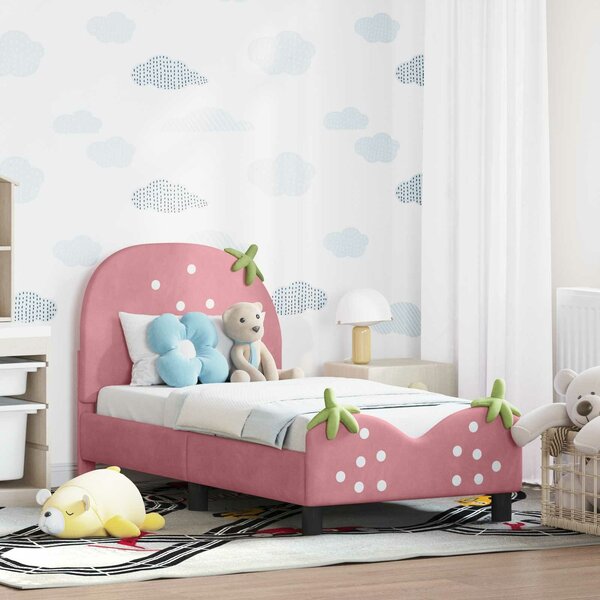 VidaXL Gyerekágy keret fejtámlával Rózsaszín 70 x 140 cm Bársony