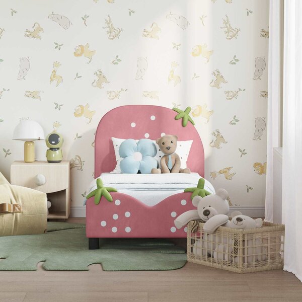 VidaXL Gyerekágy keret fejtámlával Rózsaszín 70 x 140 cm Bársony
