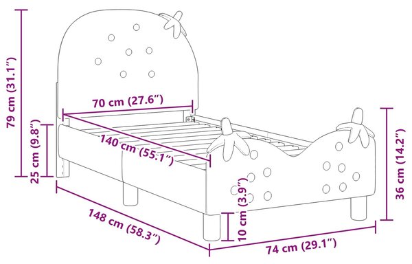 VidaXL Gyerekágy keret fejtámlával Rózsaszín 70 x 140 cm Bársony