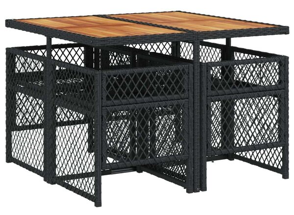 VidaXL 5 részes Kerti Étkezőgarnitúra - Fekete Polyrattan
