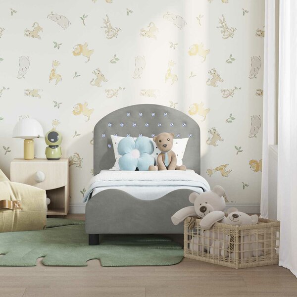 VidaXL Gyerekágy keret fejtámlával Világosszürke 70 x 140 cm Bársony
