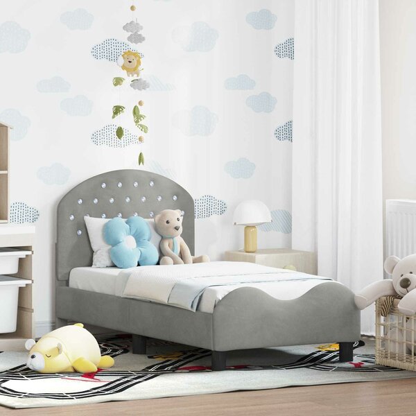 VidaXL Gyerekágy keret fejtámlával Világosszürke 70 x 140 cm Bársony