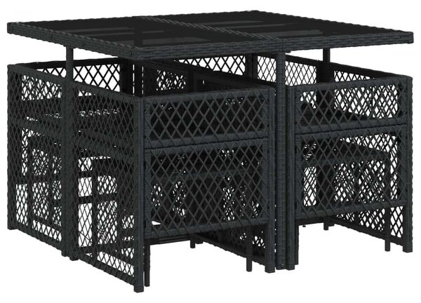 VidaXL 9 részes fekete polyrattan kerti étkezőgarnitúra párnákkal