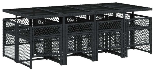 VidaXL Polyrattan Kerti Étkezőgarnitúra - 9 részes - Fekete