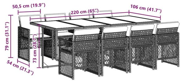 VidaXL Polyrattan Kerti Étkezőgarnitúra - 9 részes - Szürke
