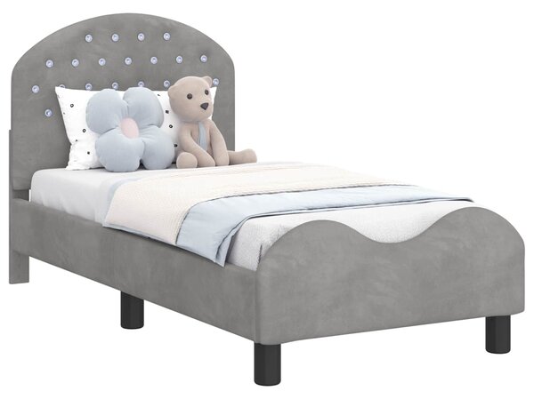 VidaXL Gyerekágy keret fejtámlával Világosszürke 70 x 140 cm Bársony