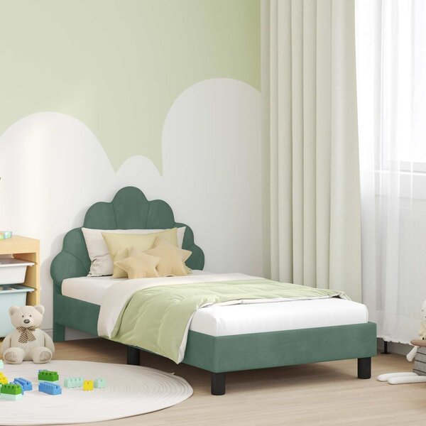 VidaXL Gyerekágy kerettel fejtámlával Tengeri Zöld 80 x 160 cm Bársony