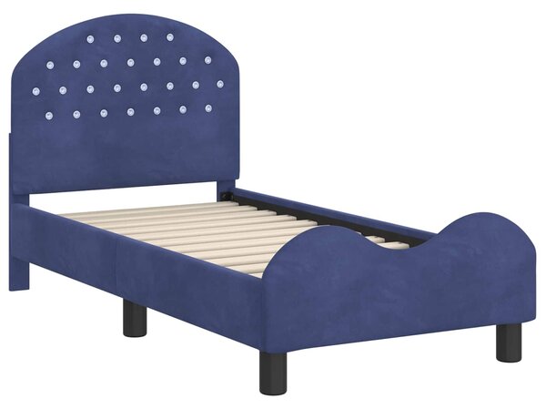 VidaXL Gyerekágy keret fejtámlával Rendőrségi kék 70 x 140 cm Bársony