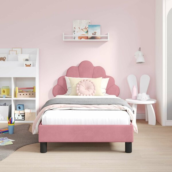 VidaXL Gyerekágy kerettel fejtámlával Rózsaszín 80 x 160 cm Bársony