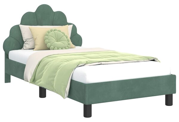 VidaXL Gyerekágy kerettel fejtámlával Tengeri Zöld 80 x 160 cm Bársony