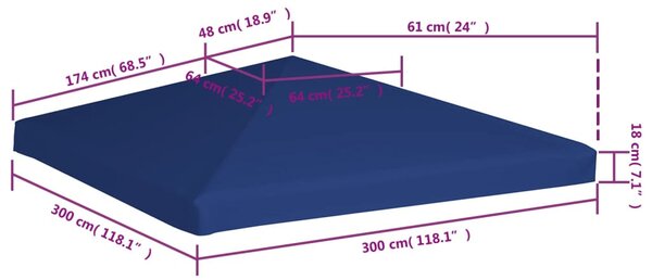Kék pavilon tetőponyva 310 g/m², 3 x 3 m