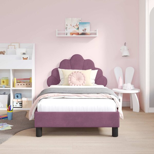 VidaXL Gyerekágy kerettel fejtámlával Lila 80 x 160 cm Bársony