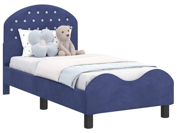 VidaXL Gyerekágy keret fejtámlával Rendőrségi kék 70 x 140 cm Bársony