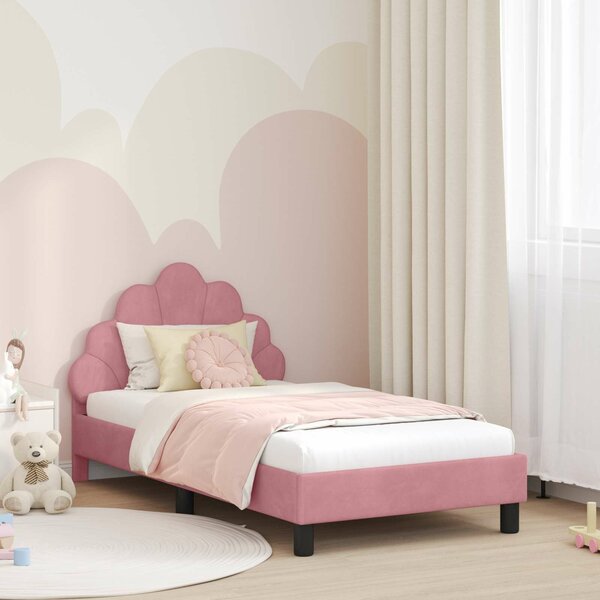 VidaXL Gyerekágy kerettel fejtámlával Rózsaszín 80 x 160 cm Bársony