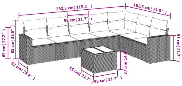 VidaXL Polyrattan Kerti Ülőgarnitúra - 8 részes - Világosszürke