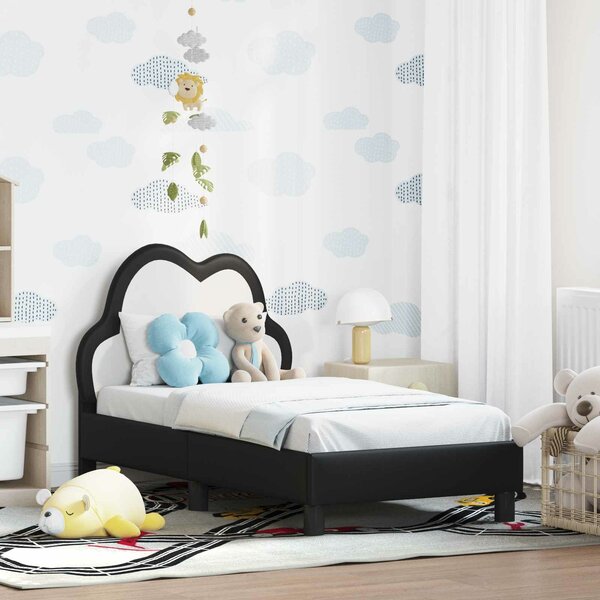 VidaXL Gyerekágy keret fejtámlával fejtámlával Fekete 70 x 140 cm PU