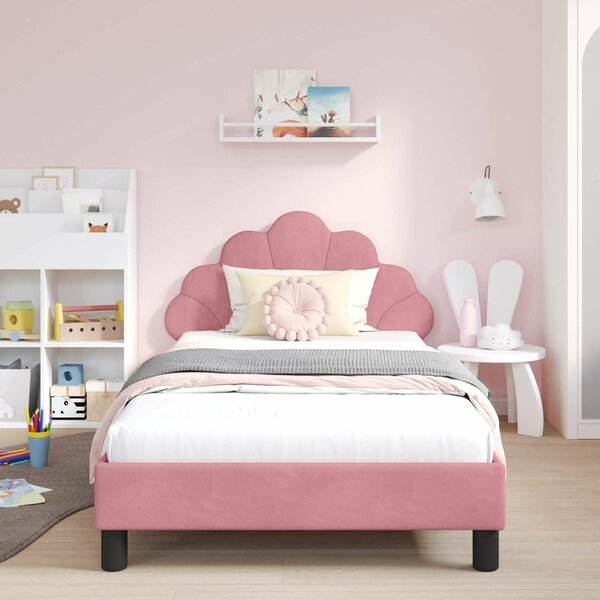VidaXL Gyerekágy kerettel fejtámlával Rózsaszín 90 x 200 cm Bársony