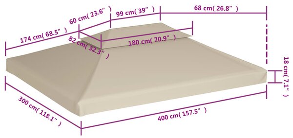 Bézs csere pavilon ponyvatető 310 g / m² 3 x 4 m